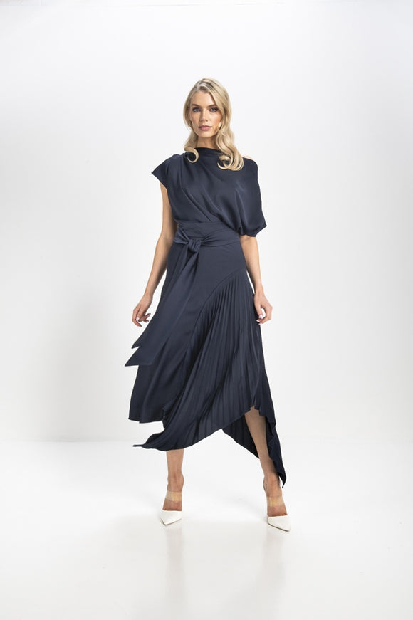 Kevan Jon Mila Pleat Knee Dress Navy