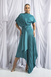 Kevan Jon Mila Pleat Knee Dress Teal
