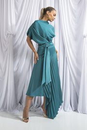 Kevan Jon Mila Pleat Knee Dress Teal