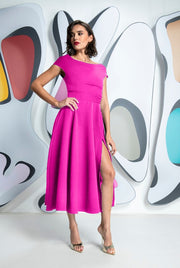 Kevan Jon Sydney Flare Dress With Detachable Cape Bright Pink