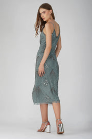 Lace & Beads Penelope Embroidered Midi Dress Teal