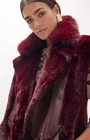 Lola Casademunt Faux Fur & Leather Vest Wine