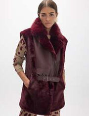 Lola Casademunt Faux Fur & Leather Vest Wine