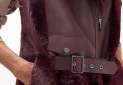Lola Casademunt Faux Fur & Leather Vest Wine