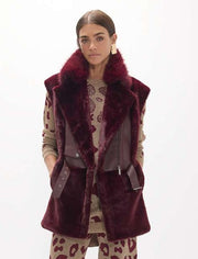 Lola Casademunt Faux Fur & Leather Vest Wine