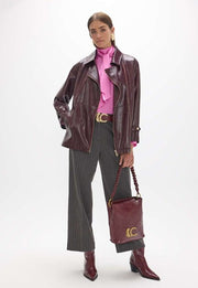 Lola Casademunt Faux Leather Long Jacket With Belt Bordeaux