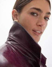 Lola Casademunt Faux Leather Long Jacket With Belt Bordeaux
