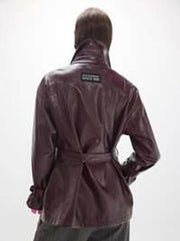 Lola Casademunt Faux Leather Long Jacket With Belt Bordeaux