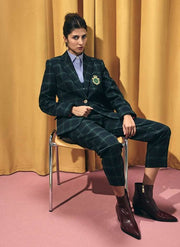 Lola Casademunt Tartan Blazer With Embroidered Crest Blue/Green