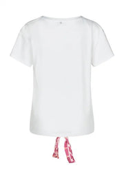 Knotted Hem White T-Shirt With Geo Print