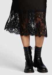 Marc Aurel Satin Skirt With Lace Details Black