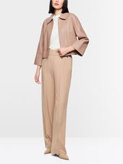 Marc Cain Cropped Leather Jacket Warm Taupe