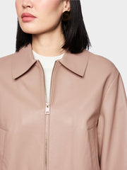 Marc Cain Cropped Leather Jacket Warm Taupe