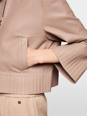 Marc Cain Cropped Leather Jacket Warm Taupe