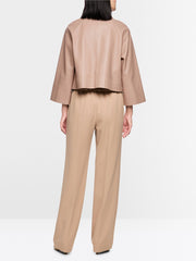 Marc Cain Cropped Leather Jacket Warm Taupe