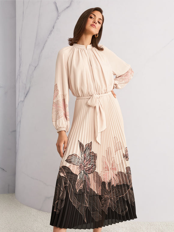 Marc Cain Pleated Midi Dress With Floral Print