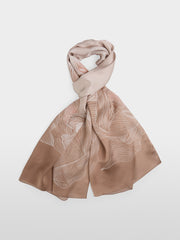 Marc Cain Silk Scarf Floral Print Warm Taupe