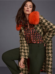Marc Cain Houndstooth Coat With Faux Fur Collar