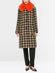 Marc Cain Houndstooth Coat With Faux Fur Collar