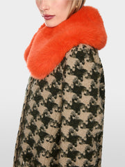 Marc Cain Houndstooth Coat With Faux Fur Collar