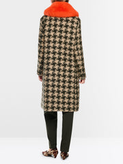 Marc Cain Houndstooth Coat With Faux Fur Collar