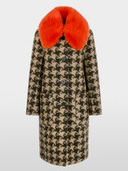 Marc Cain Houndstooth Coat With Faux Fur Collar