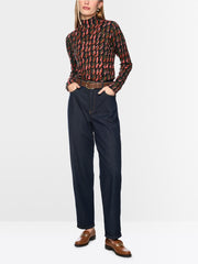 Marc Cain Knit High Neck Top Houndstooth Pattern