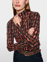 Marc Cain Knit High Neck Top Houndstooth Pattern