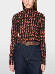 Marc Cain Knit High Neck Top Houndstooth Pattern