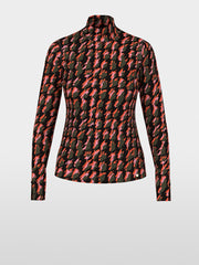 Marc Cain Knit High Neck Top Houndstooth Pattern