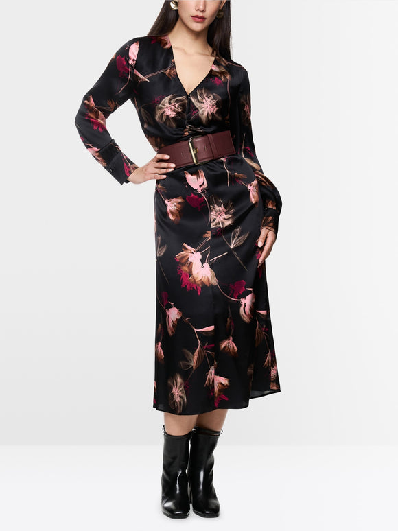 Marc Cain Silk Dress Black Floral Print