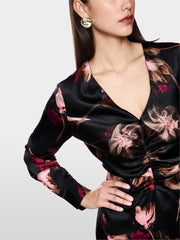 Marc Cain Silk Dress Black Floral Print