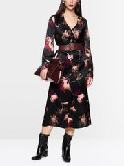 Marc Cain Silk Dress Black Floral Print