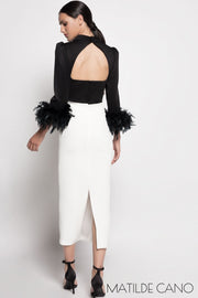 Matilde Cano Two Tone Dress With Feather Detail