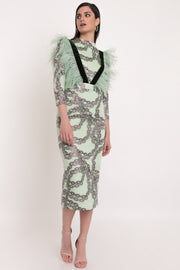 Matilde Cano Green Mint With Feather Details