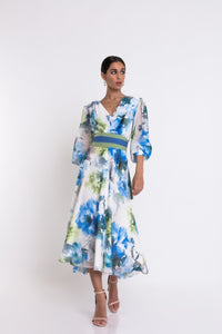 Matilde Cano Blue Roses Print Dress