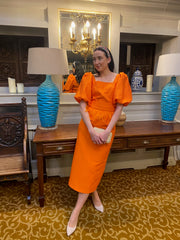 Matilde Cano Orange Dress With Feather Details