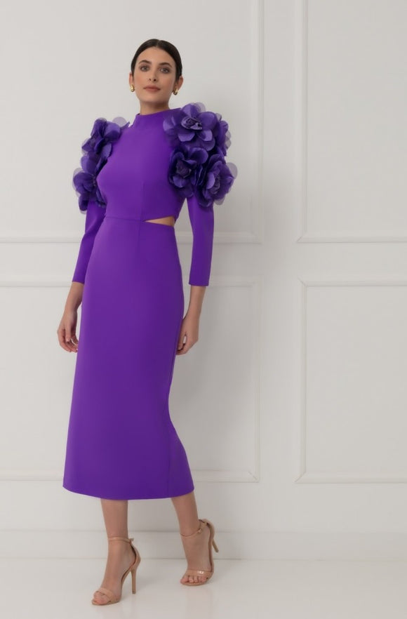 Matilde Cano Purple Dress With Flower Detail