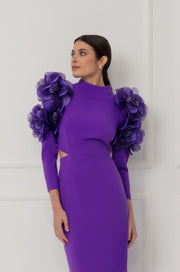 Matilde Cano Purple Dress With Flower Detail