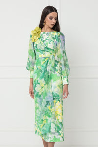 Matilde Cano Floral Print Dress Green/Cream