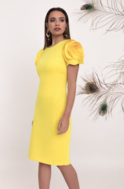 Matilde Cano Yellow Petal Sleeve Dress