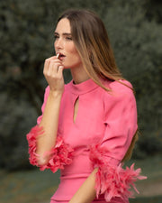 Matilde Cano Pink Dress With Feathers