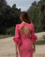 Matilde Cano Pink Dress With Feathers