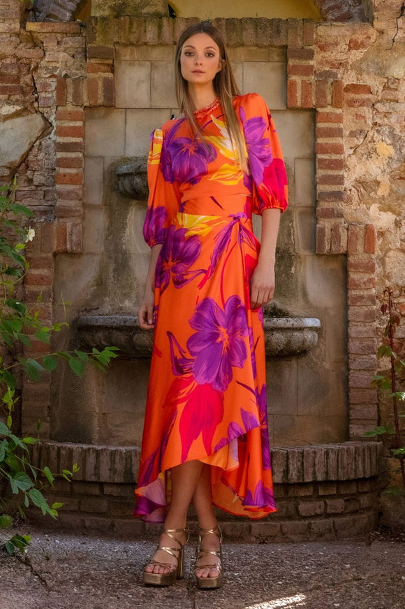 Matilde Cano 2-Piece Orange Flower Print