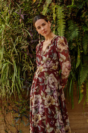 Matilde Cano Floral Dress Bordeaux