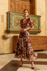 Matilde Cano Floral Dress Bordeaux