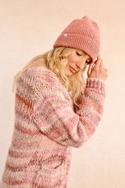 Molly Bracken Knit Hat With Hearts Powder Pink