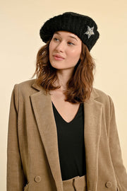 Molly Bracken Knit Beret With Star Black