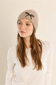 Molly Bracken Knit Hat With Bow Beige/Black