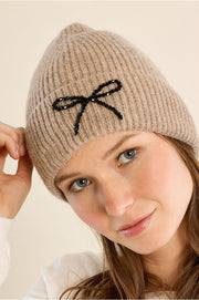Molly Bracken Knit Hat With Bow Beige/Black